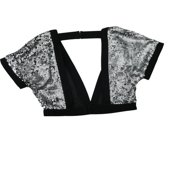 Superdown Sequin Crop Top Plunging V Neckline Square Cutout Back Disco Ball M - Picture 5 of 10